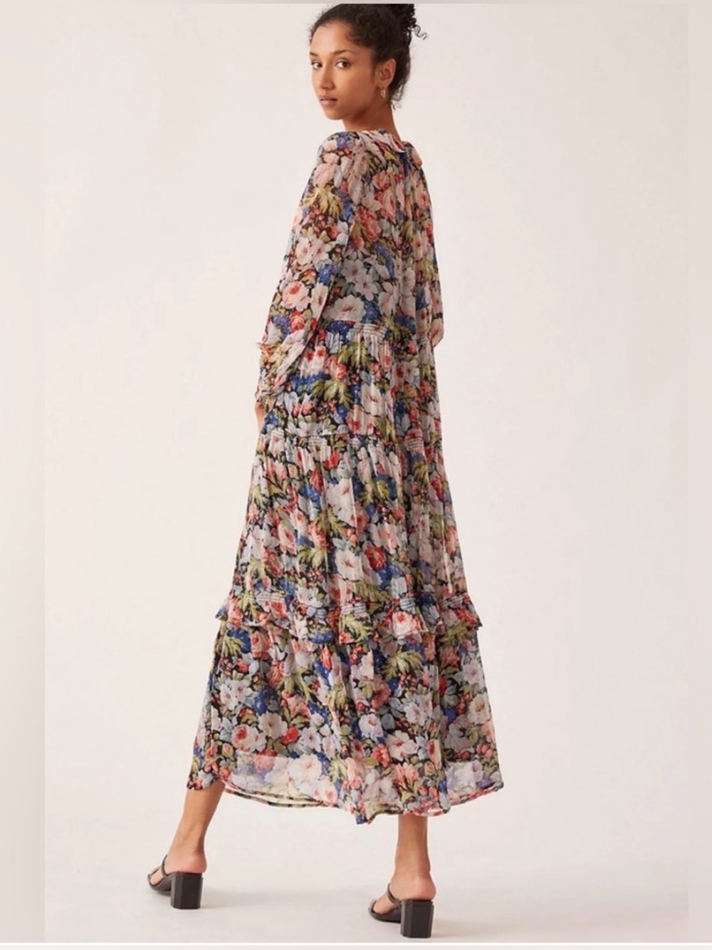 Anthropologie Marais Floral Maxi Dress in Black with Red, Pink and Blue Accents - Picture 2 of 7